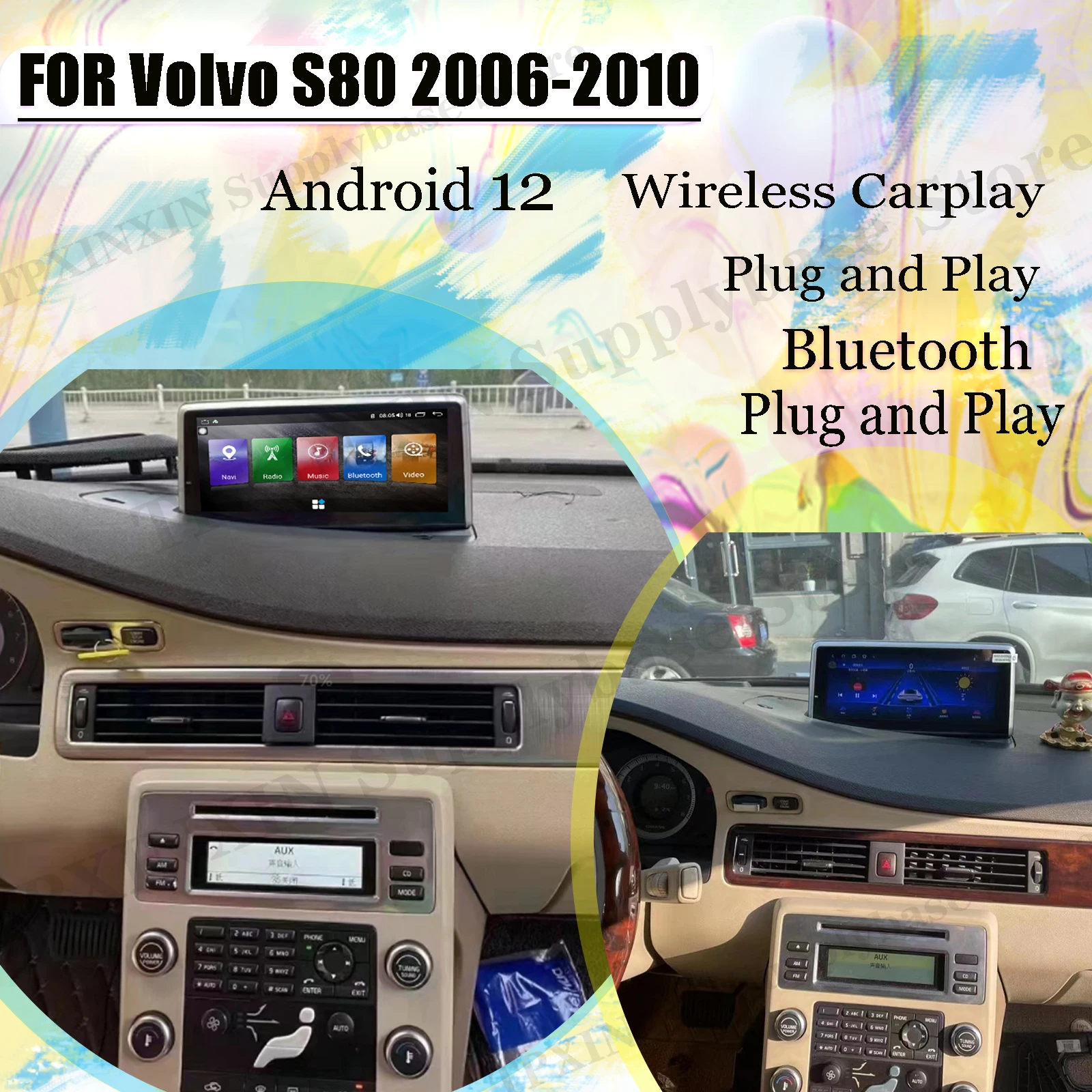 8+256GB Automotive Multimedia Android 12 For Volvo S80 2006 2007 2008 2009 2010 GPS Carpaly Radio Coche With Bluetooth Head Unit