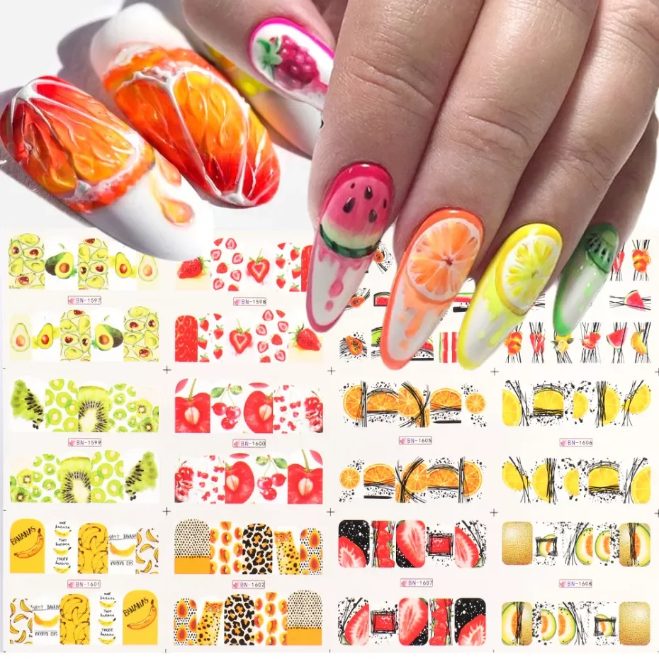 

Наклейка для ногтей с изображением фруктов, лимона, летом, осенью и зимой, Слайдеры для дизайна ногтей, аниме, фольга, украшение для маникюра