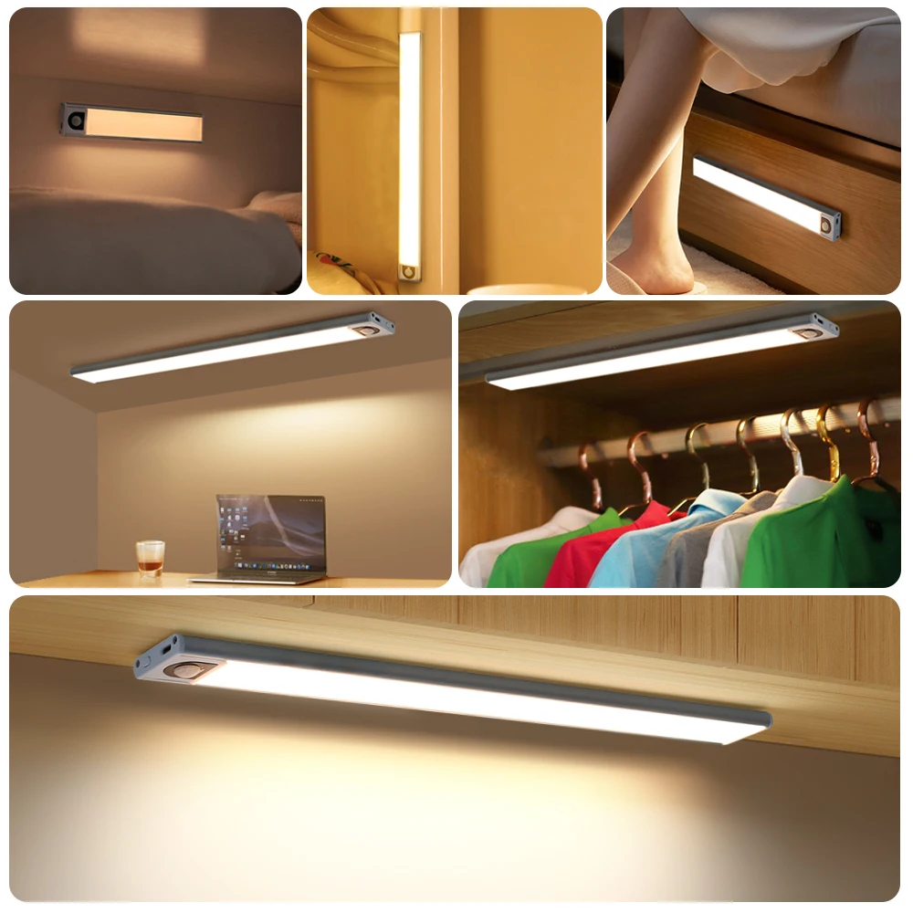 LED Cabinet Light Ultra-Thin Kitchen Lamp USB Rechargeable PIR Motion Sensor 20/40cm Bedroom Closet Wardrobe Night |