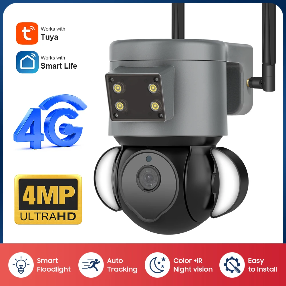 

Tuya WiFi/4G PTZ Dome Camera Outdoor Tuya Camera Auto tracking 4G Sim Card Smart Life With Colour Night Vision
