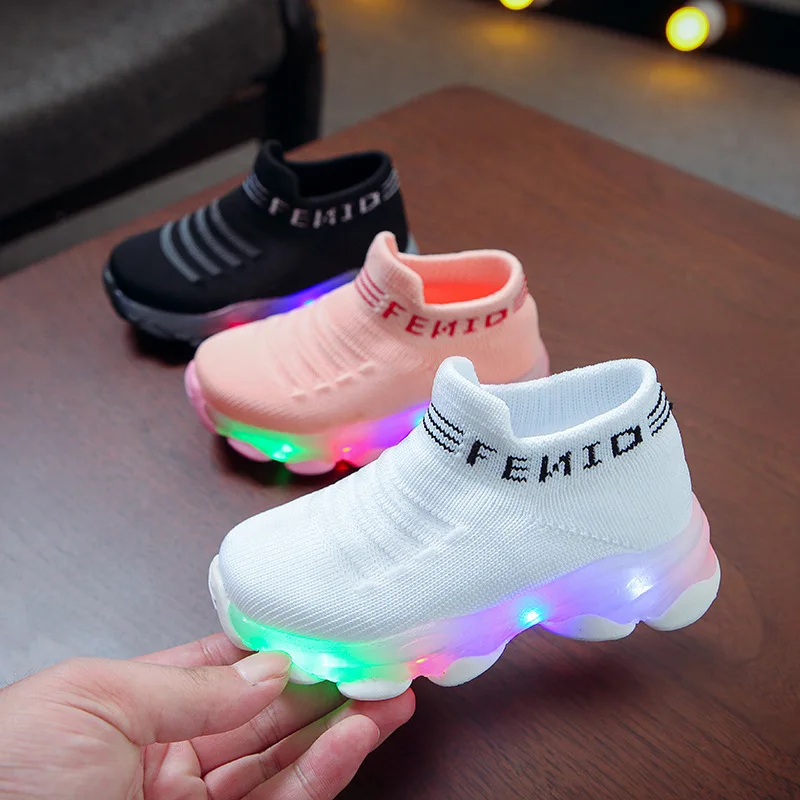 

Light Up Kids Sneakers Children Baby Girls Boys Letter Mesh Led Luminous Socks Sport Run Sneakers Shoes Sapato Infantil Shoes