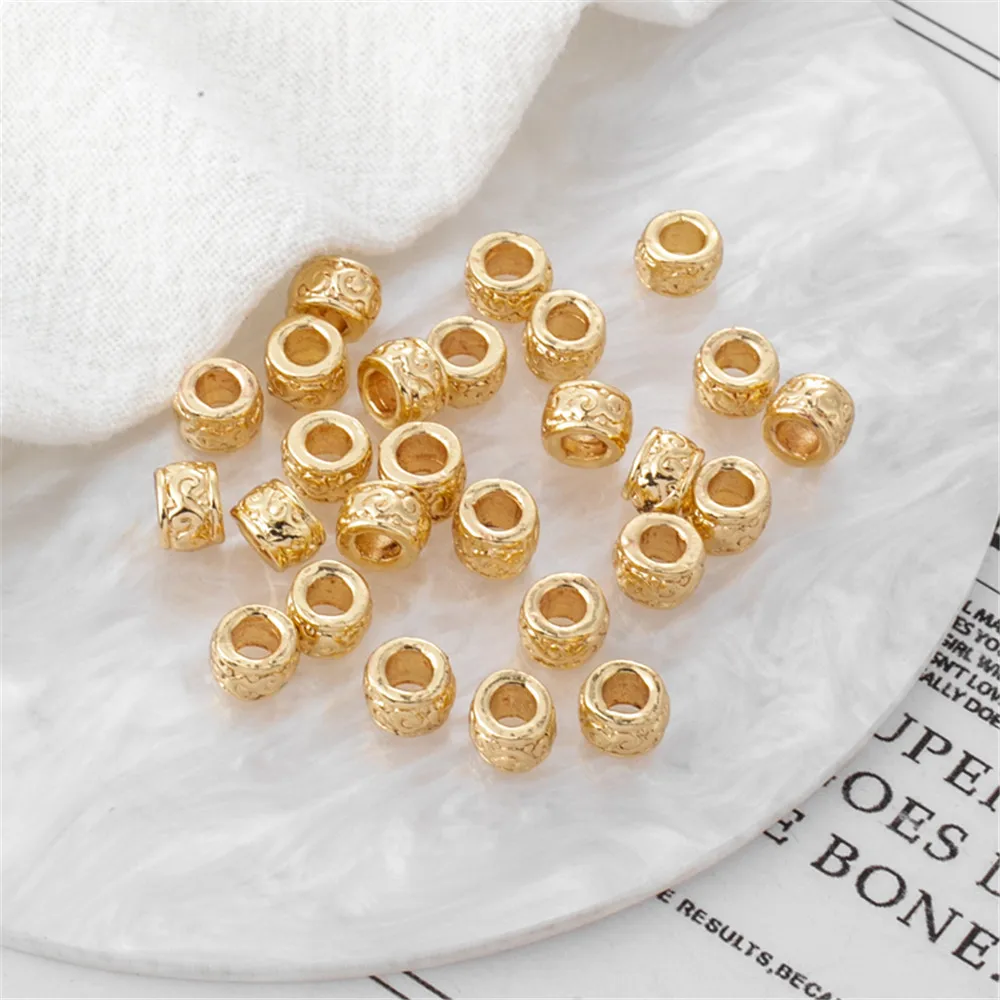 

4x5.5mm Large Hole Retro Grain Bucket Bead 14K Gold Plated Spacer Beads for DIY Jewelry Making Components Bracelets Accessories