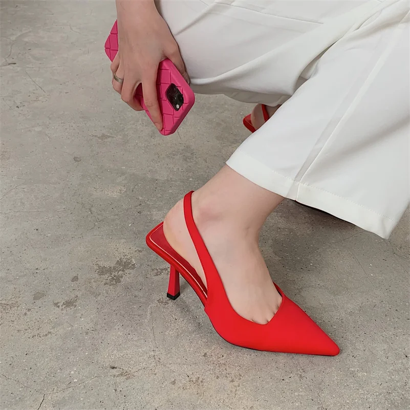 2023 Fashion Elegant Women 9cm High Heels Slippers Lady Slingback Mules Purple Green Orange Heels Luxury Slides Wedding Shoes images - 6
