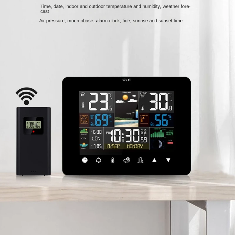 

Alarm Clock Digital Time Sunrise/Sunset Electronic Thermometer Weather Forecast Wireless Sensor Wall Table Home