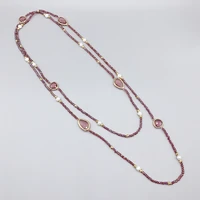 irregular purple amethyst quartz long necklace with 2mm crystals and 5 6mm white freshwater pearls hammered gold beads 50 inch