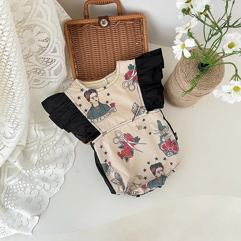 

2022 Summer New Baby Girl Short Sleeve Bodysuit Fashion Print Baby Jumpsuit For Girls Cotton Casual Clothes Infant Onesie 6-24M