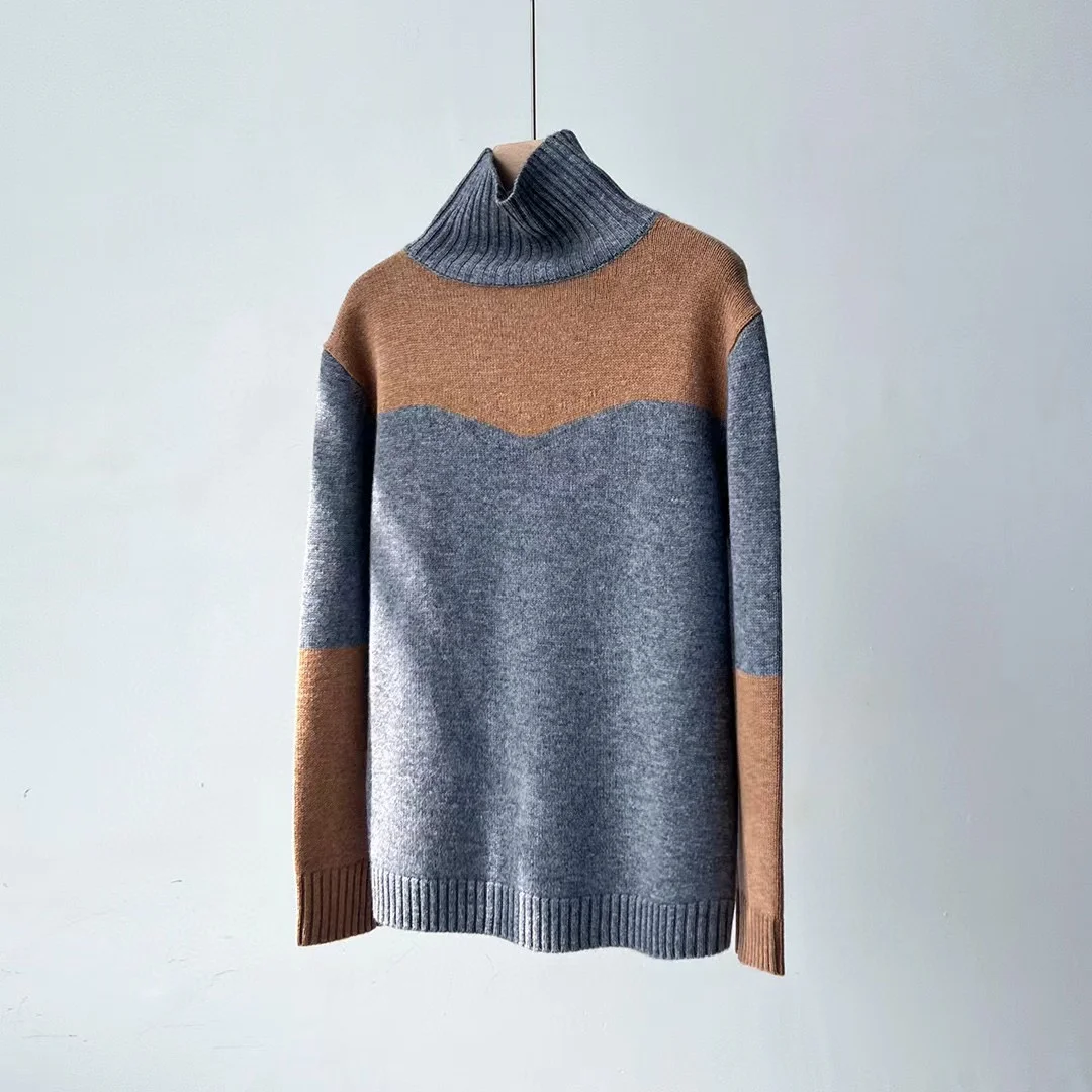 

High Quality Runway Design Sweater Women 2022 Summer Knitted Color Patchwork Femme Pullover Long Sleeves Cashmere Sweater