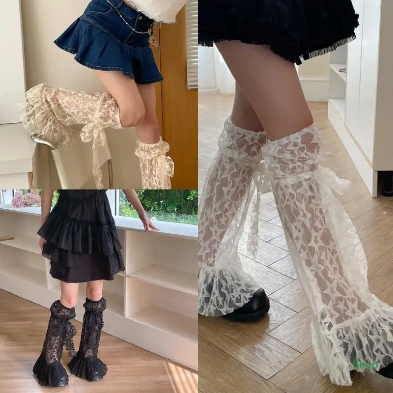 

L5YC Women Star Leg Warmers-Lolita Lace Trim Boot Stockings 80s Party Dance Legwarmer
