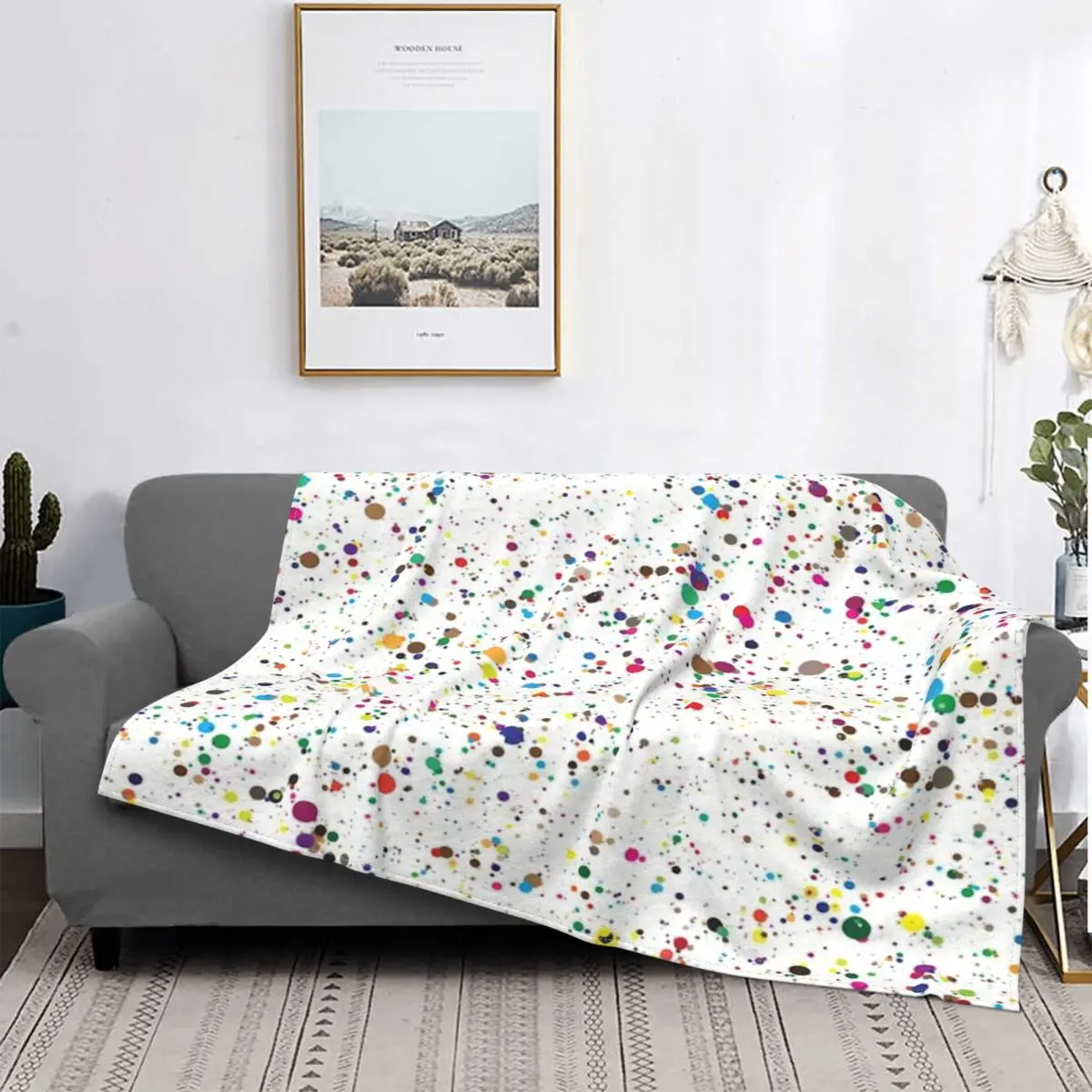 

Manta con estampado de salpicaduras de arcoíris de 80S, a cuadros para cama colcha, fundas de vellón, manta a cuadros en el sofá