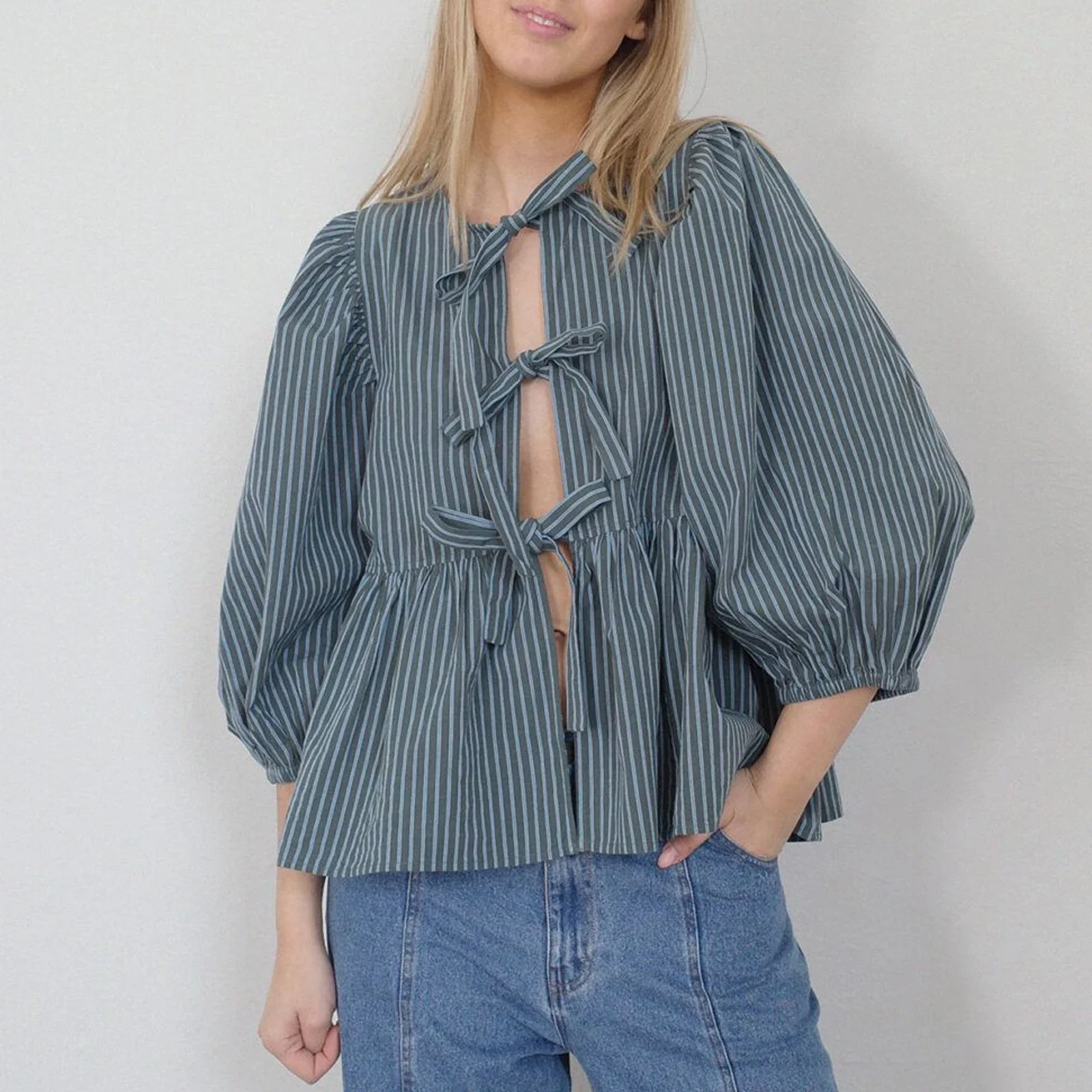 Combhasaki женская кавайная рубашка с галстуком-бабочкой спереди ажурная топы