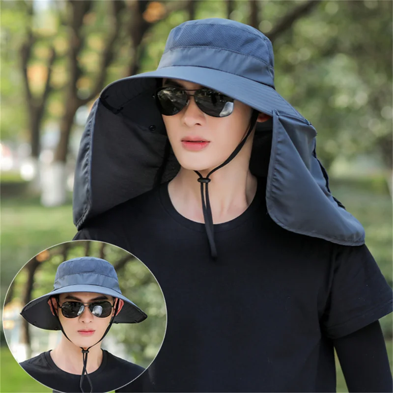 

Summer Sun Hats Double Layer UV Protection Fishing Hunting Outdoor Cap Men Hiking Camping Visor Hat Removable Fisherman Hat
