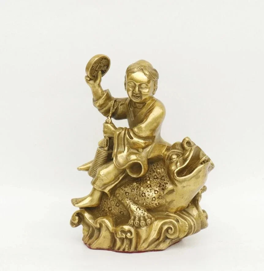 Медная статуя Kaiguang из чистой меди опера Liuhai мебель для дома Jinchan бронзовая liuhaichan