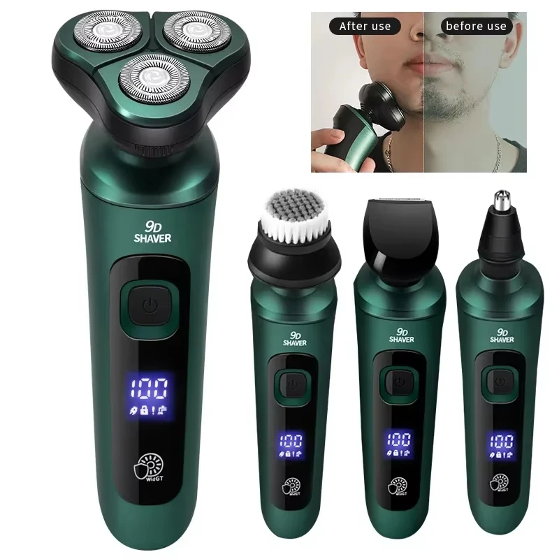 Фото Новая электробритва Xiaomi со светодиодным цифровым дисплеем, плавающая бритва с тремя головками, USB перезаряжаемый многофункциональный нож для мытья бороды №1