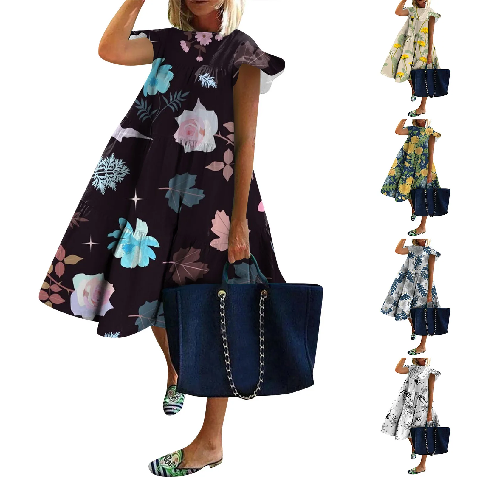 

Элегантные Женские приталенные Пляжные Платья с цветочным принтом, Свободное длинное женское платье для отпуска, лето 2023, женские платья