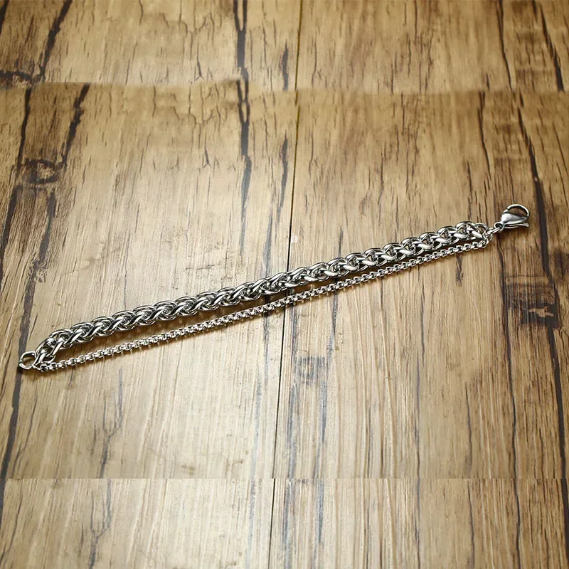 Двухслойные браслеты-цепочки мужские браслеты-подвески из нержавеющей стали