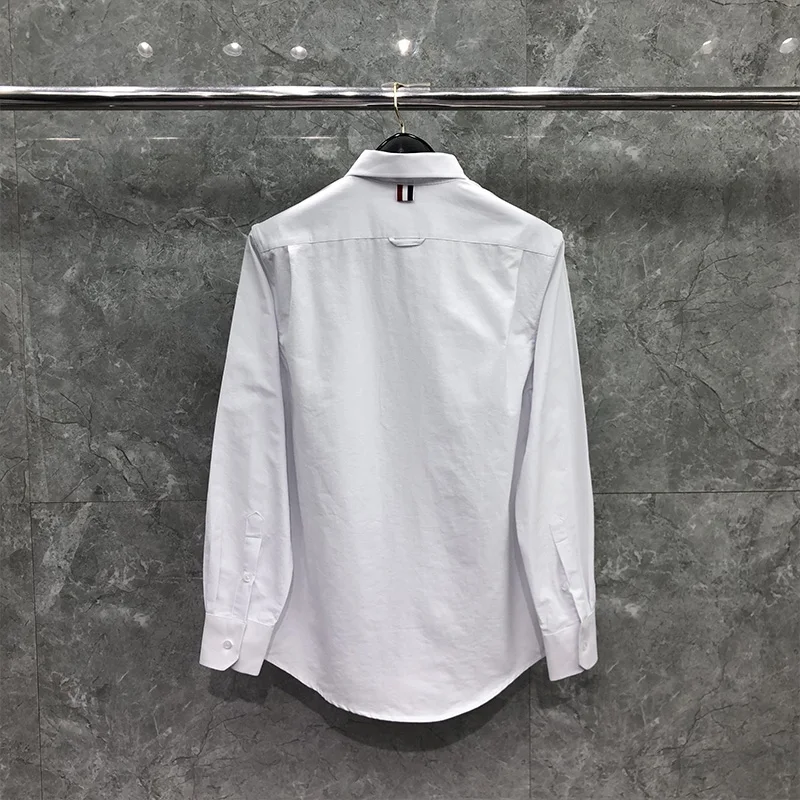 TB THOM Men's Shirt Spring Autumn Fashion Brand Tops Yarn-dyed Vertical Stripe Design Slim Casual Cotton Oxford Wholesale Shirts