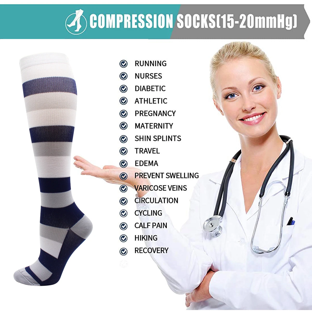 Compression Running Socks for Women Over the Knee Medical Varicose Veins Socks Fashion Long Tube Outdoor Sports Socks Men Gift