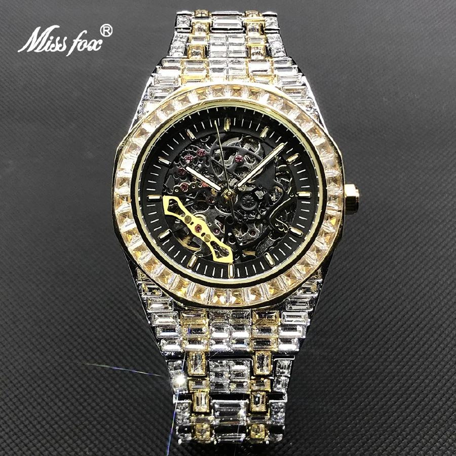 

BEST Hip Hop Mechanical Mens Watches Luxury Iced Out Stainless Steel Automatic Wristwatch For Men Jewelry Rel��gio masculino