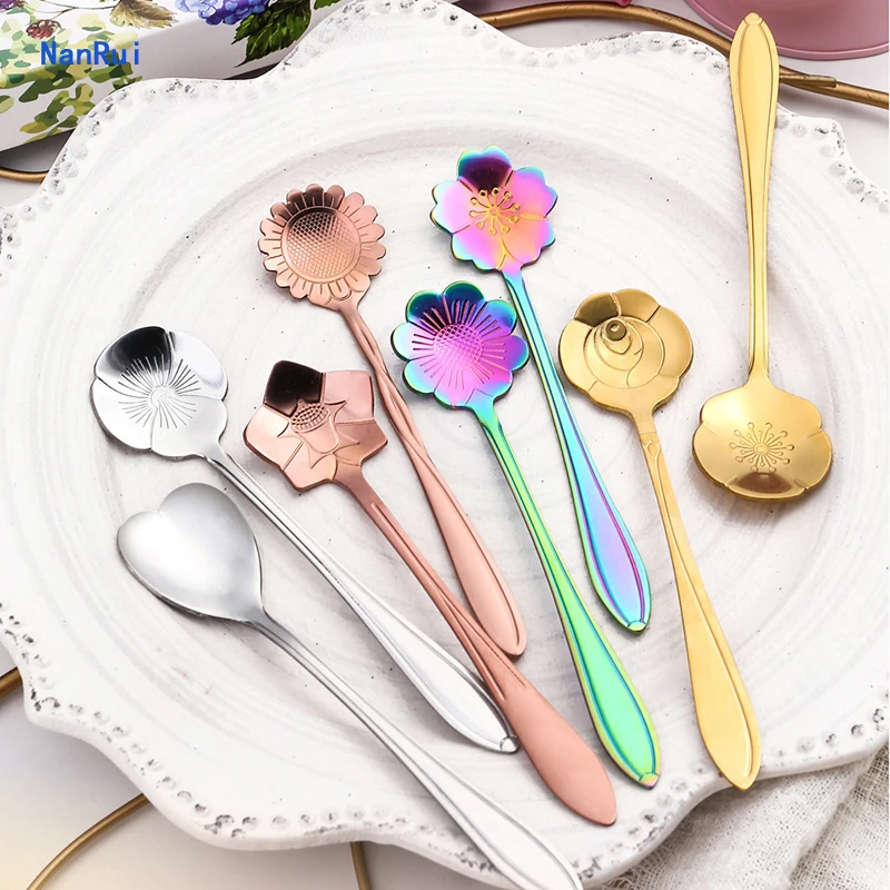 Набор золотых чайных ложек 9 шт. чайные ложки маленький красивый цветок