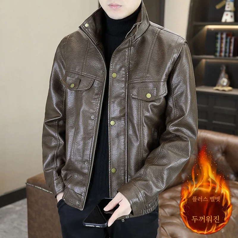 2024 новая зимняя утолщенная кожаная мужская модная брендовая куртка-карго на
