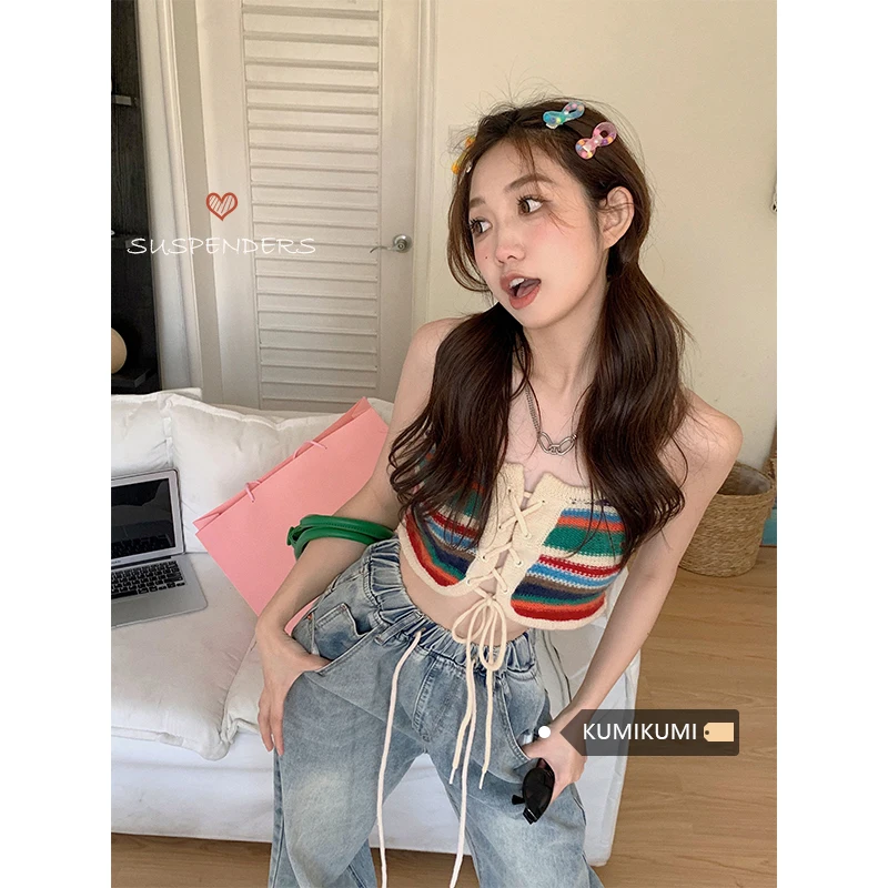 

Colofful Striped Knitted Women Tanks Camis Casual Loose Tops Clothes