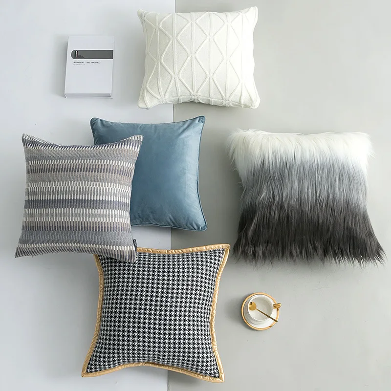 

Fashion Grid Pillowcase Gradient Long Hair Couch Sofa Car Waist Pillow Cushion Cover Case Pillowcover Home Bedroom Decoration