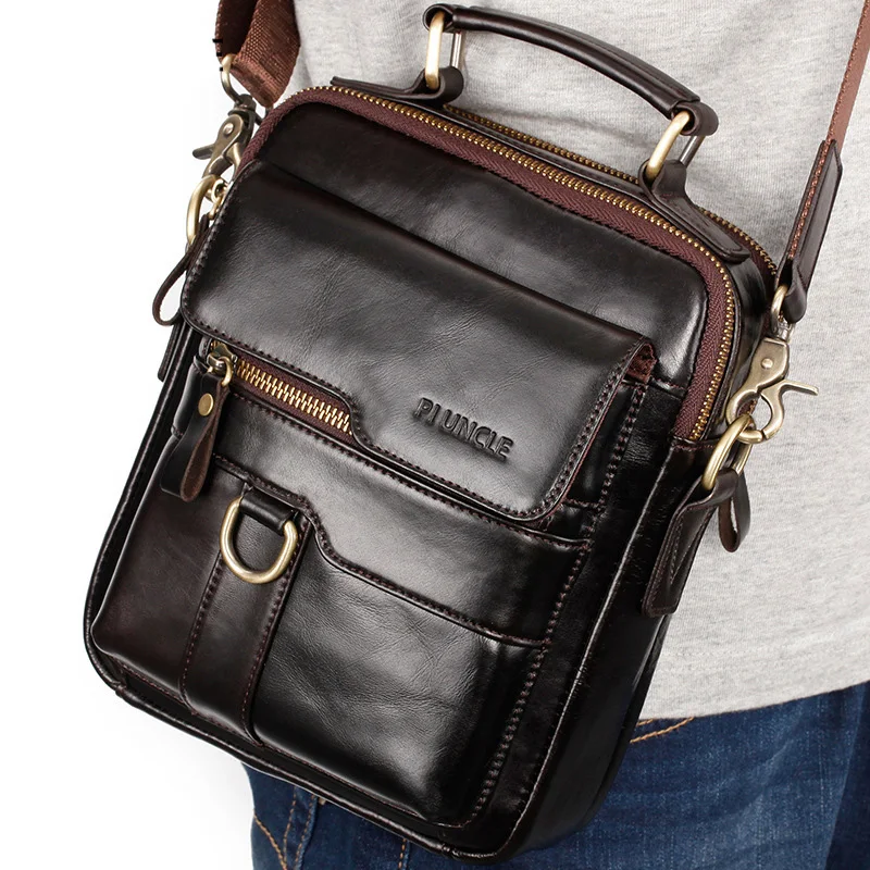 Men's Shoulder Bag Genuine Leather Retro Messenger Postman Bags for Male Husband Phone Office Crossbody Bags Handbag Sling Bag