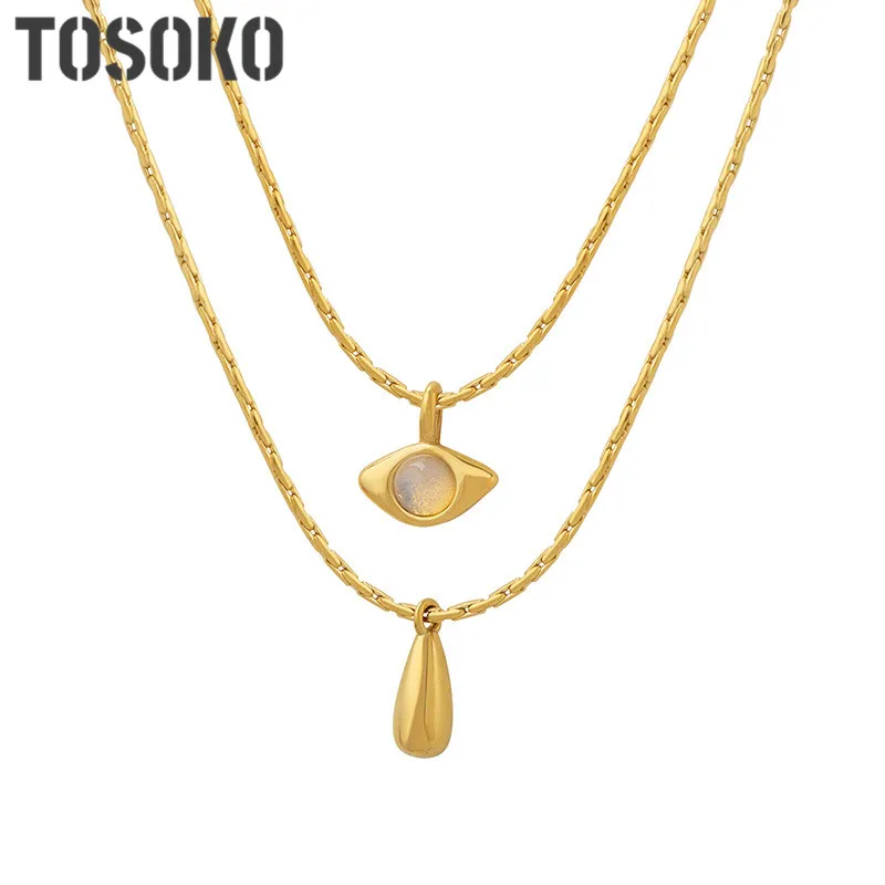 

TOSOKO Stainless Steel Jewelry Fringe Single Diamond Necklace White Seashell Wing Pendant Collarbone Chain BSP1370