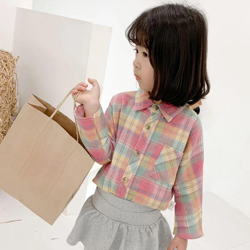 Детская одежда для маленьких девочек Повседневная рубашка с лацканами