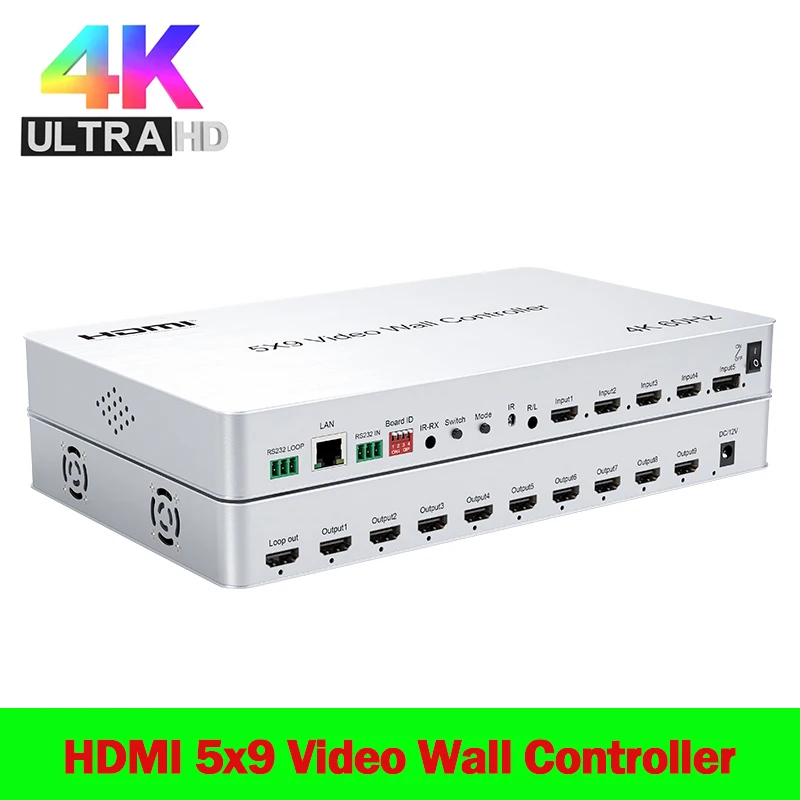 4K 5x9 HDMI Video Wall Controller 2x2 3x3 2x4 1x9 9 Way Multi Screen Splicing Cascade TV Wall Splicer 4x1 Multiviewer PIP RS232
