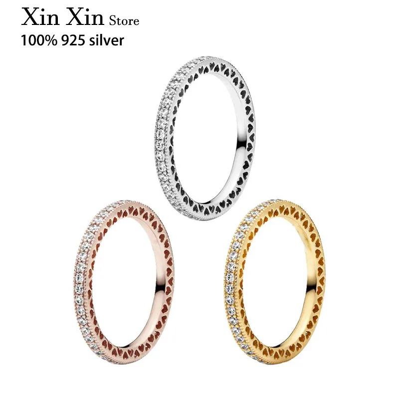 

2021 New Hot Sale 925 Sterling Silver Ring Rose Golden Shine Ring With Crystal Fit Original For Women Gift Fashion Jewelry