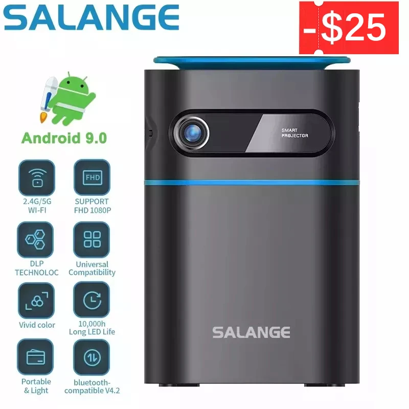 Salange P22 мини-проектор 4K DLP Android проектор Full HD Real 3D с батареей, Keystone WiFi светодиодный умный проектор Bluetooth