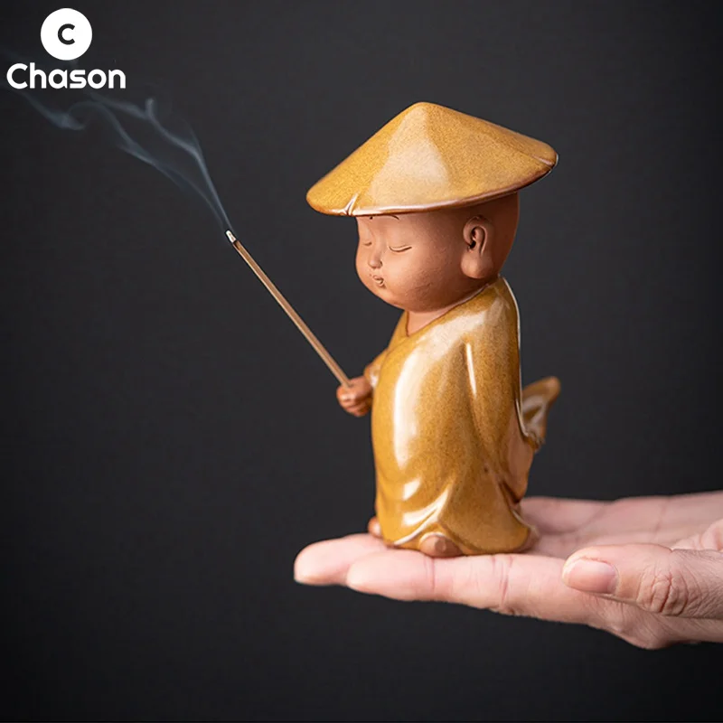 

Pottery Buddhist Monks Buddha Figurines Statue Sculpture Desk Ornaments Meditation incense burner Holder Home Docor Decoration