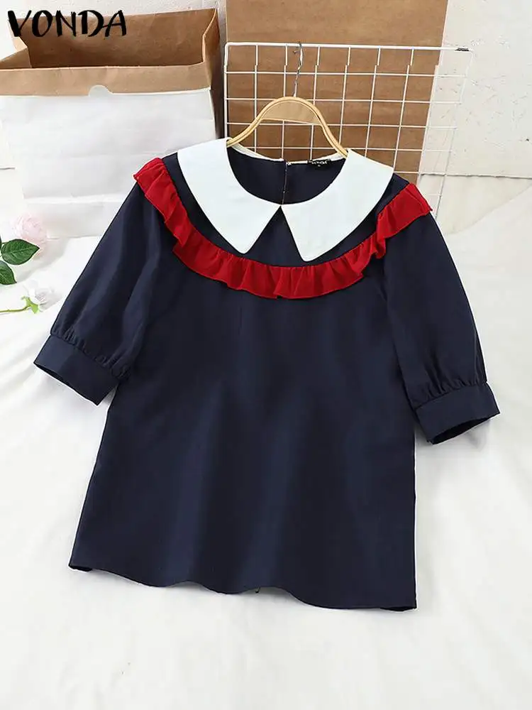Женская элегантная блузка большого размера 2024 VONDA повседневные однотонные топы с