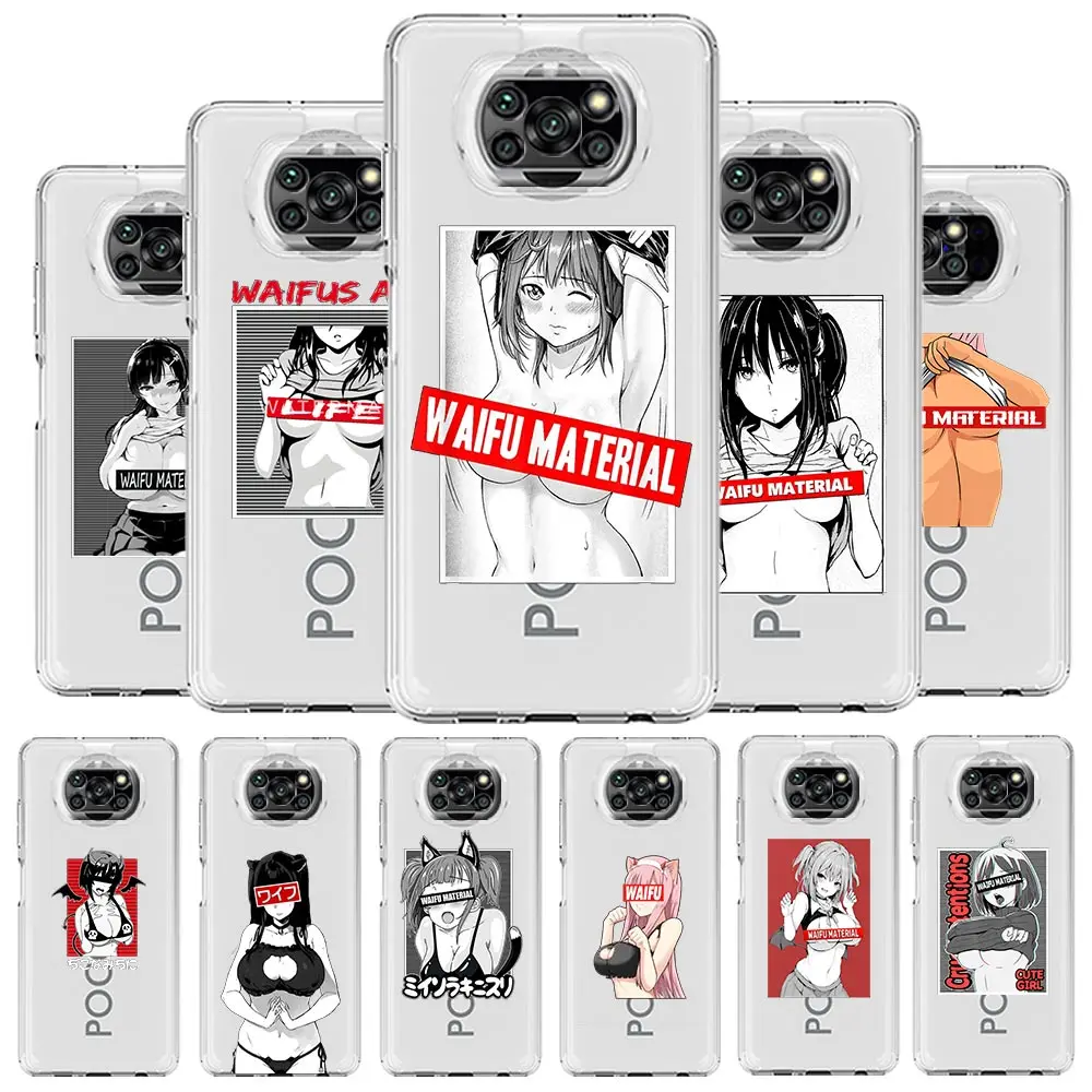 Anime Hentai ​Sexy Mang Girl Phone Case for Xiaomi Poco X3 NFC F3 M3 M4 Pro Mi 12 11 Lite 5G Ultra 11X 11T Pro 11i Clear Cover