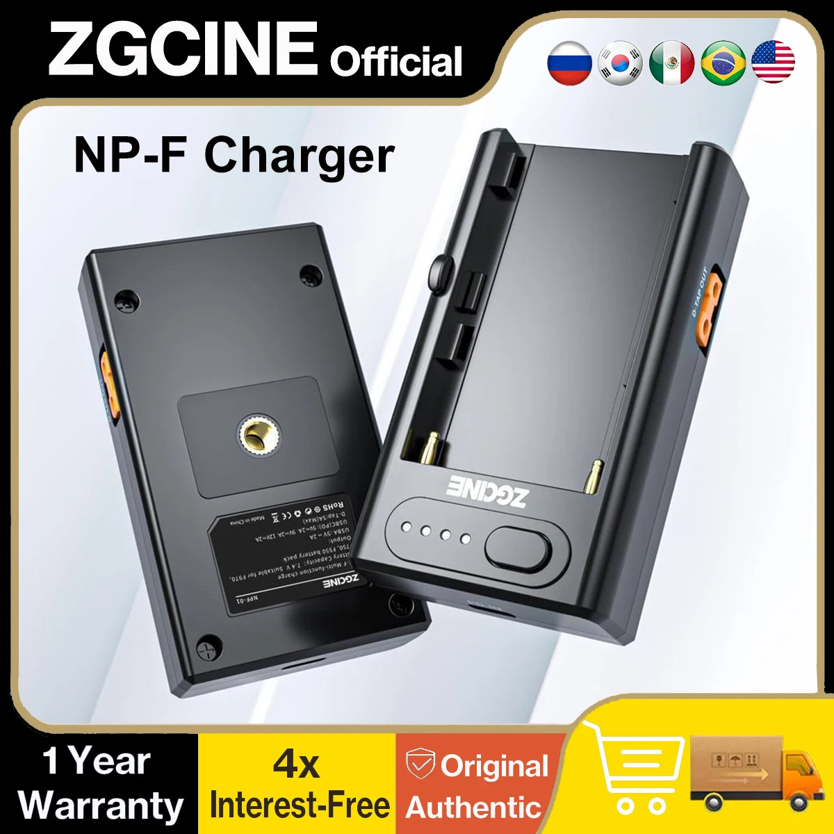 Фото Зарядное устройство ZGCINE NP-F с быстрой зарядкой USB-C PD и выходом D-Tap USB-A для аккумуляторов Sony NP-F550, NP-F750, NP-F970, камер, мониторов и видеосветильников №1