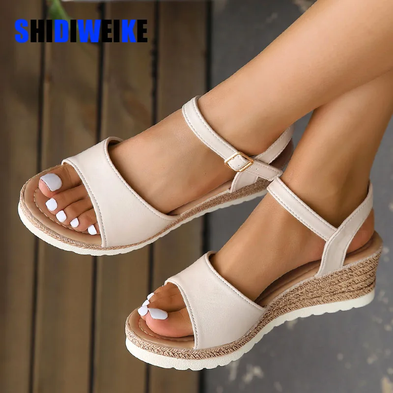 

Lucyever Ankle Buckle Wedges Sandals for Women Summer 2023 Patchwork Platform Sandles Woman Thick Sole Gladiator Sandalias Mujer