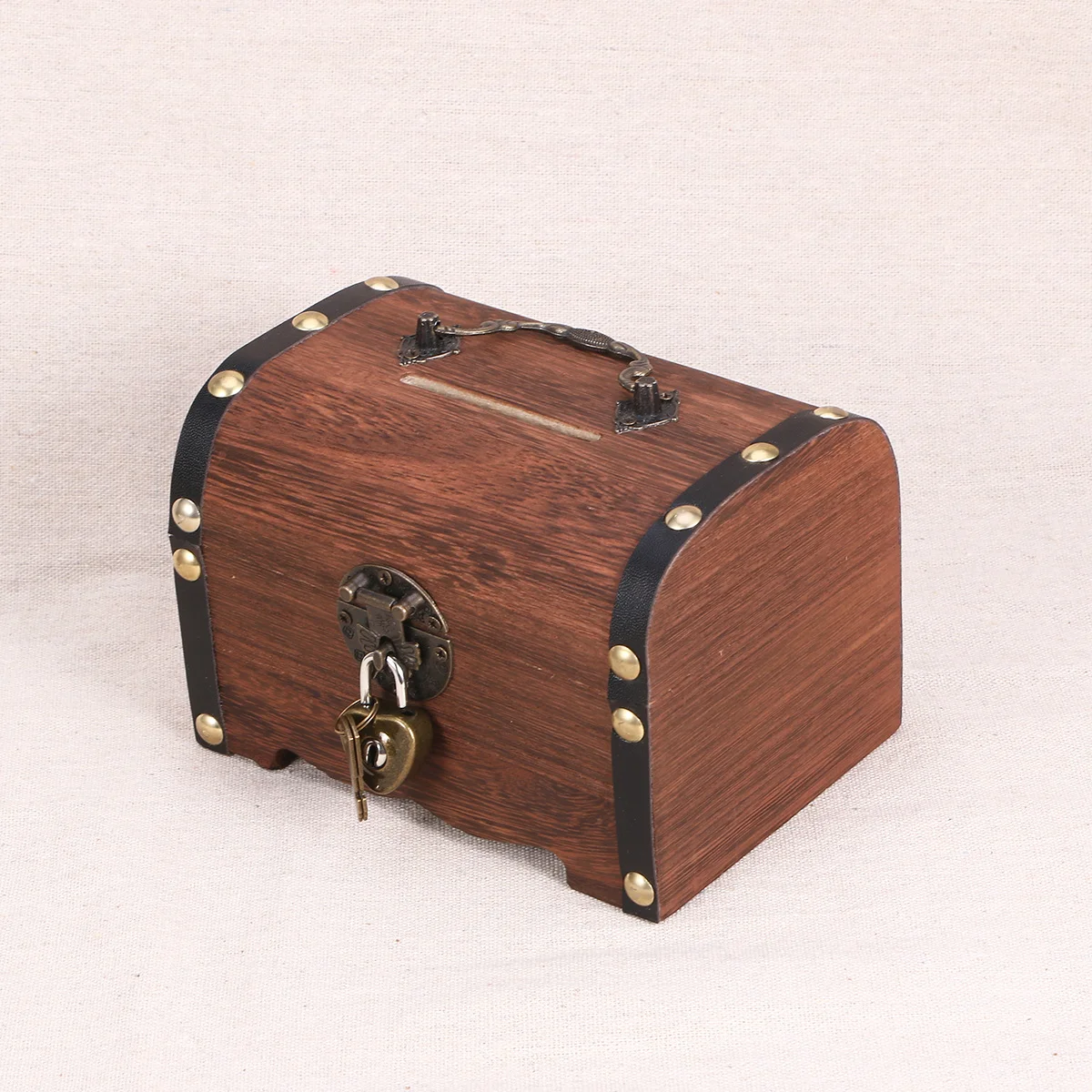 

Box Treasure Wooden Bank Storage Piggy Money Wood Vintage Lock Coin Boxes Jewelry Kids Saving Decorative Pirate Key Keepsake