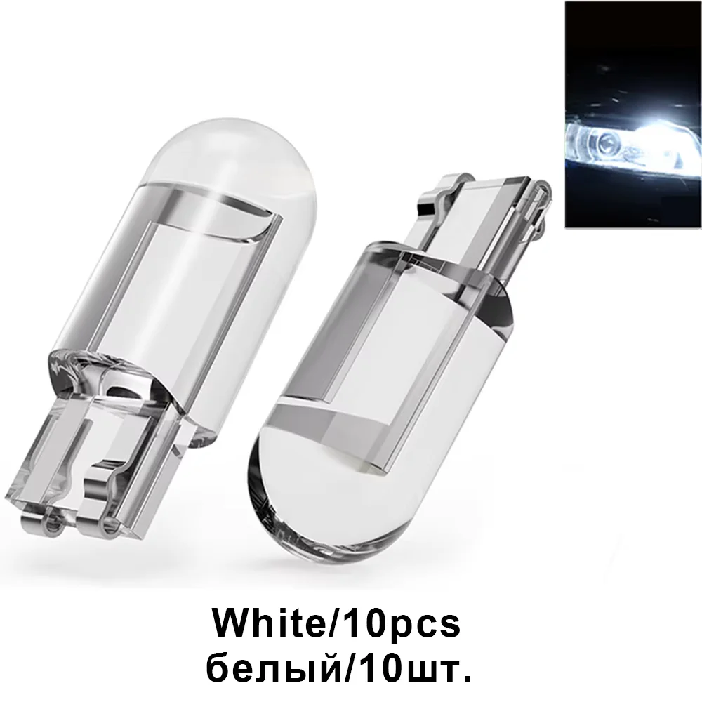 

10 шт. T10 W5W 194 168 COB для автомобильной светодиодной лампы Зеленый Красный 3000K Янтарный светильник номерного знака Ледяной синий Авто купольные фонари Canbus 12 В 24 В