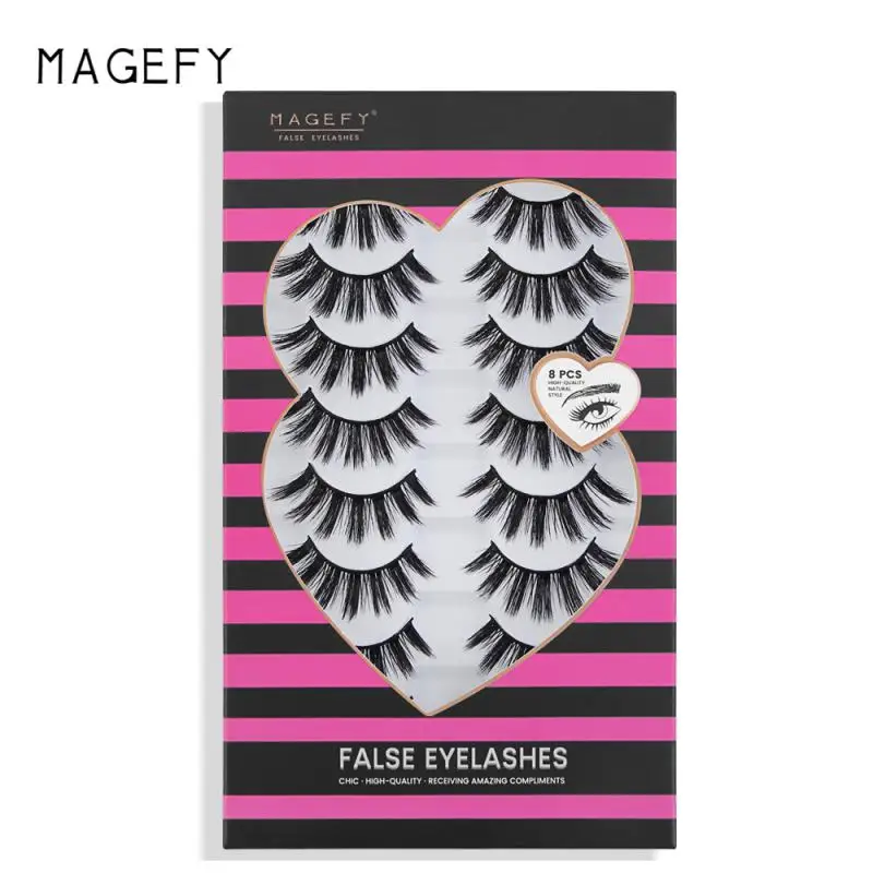 

False Eyelashes Cat-Eye Fluffy Faux Mink Lashes 3D Wispy Lashes 8pairs Pack Dramatic Long Thick Volume Eyelashes Makeup Tools
