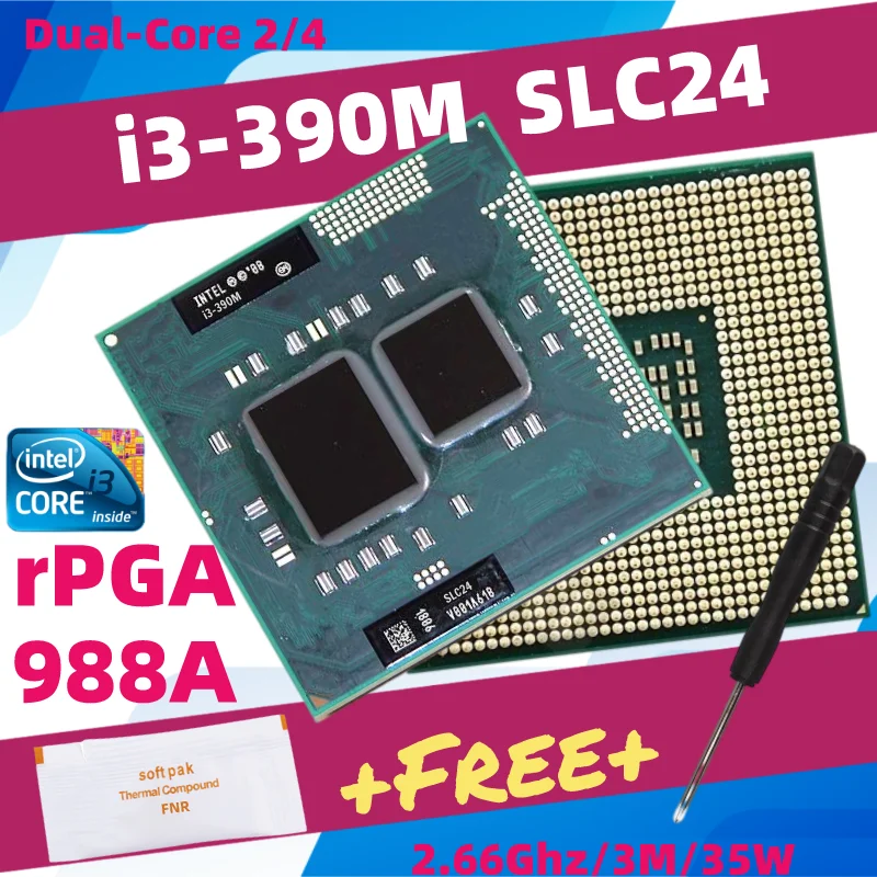 Процессор Core i3 390M 330M 350M 370M 380M двухъядерный процессор для ноутбука G1 PGA988 HM55 HM57 QM57 |