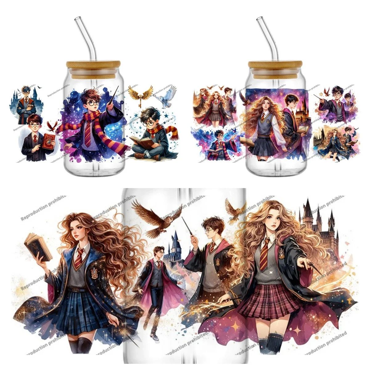 Фото Новые 3D-наклейки Magic School для стаканов Libbey Glass Can 16oz, УФ-печать DTF, 3D-наклейки для телефонов, переводные стикеры «Школа ведьм», водонепроницаемые, для самостоятельного изготовления №1