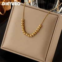 dieyuro 316l stainless steel necklace for women gold color round bead pendant clavicle chain fashion girls body jewelry gift