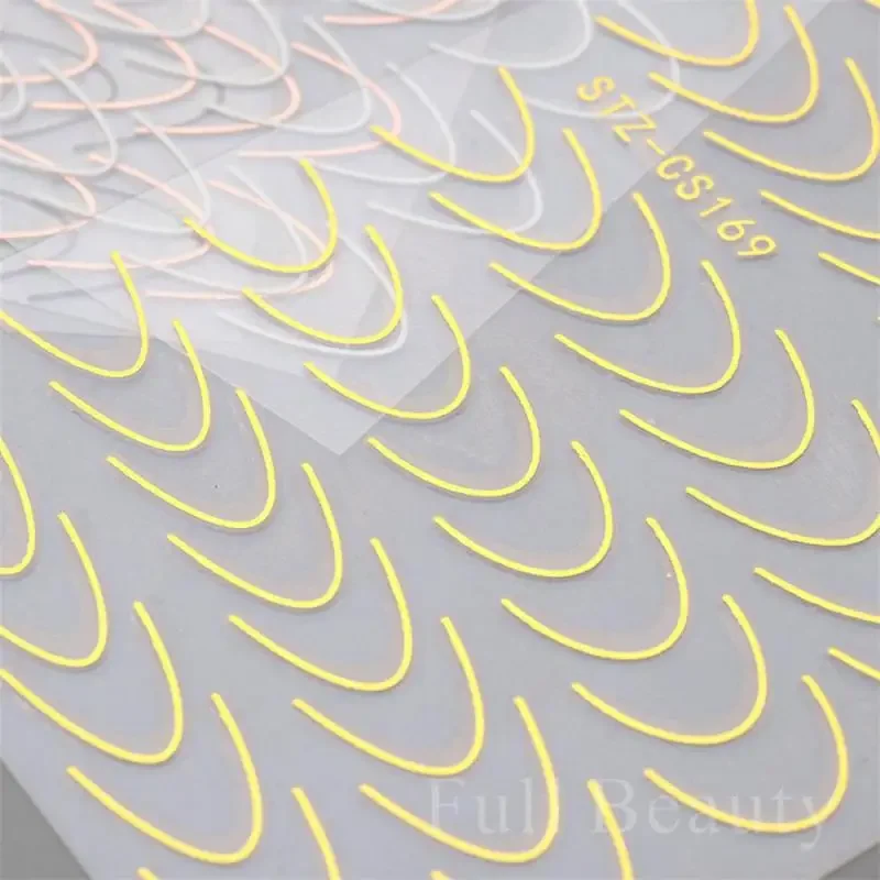 Французские советы наклейки для ногтей 3D золотые розовые изогнутые полосатые