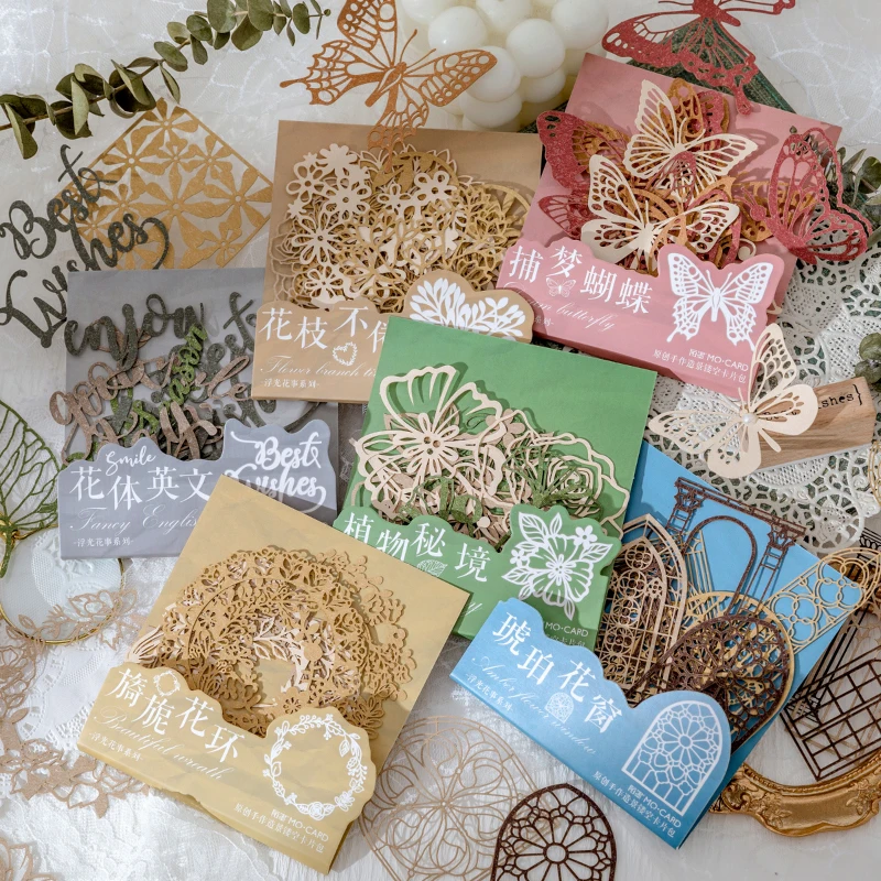 

30packs Material package flower literary retro landscape hollow hand account DIY decorative base paper 6 styles beautiful