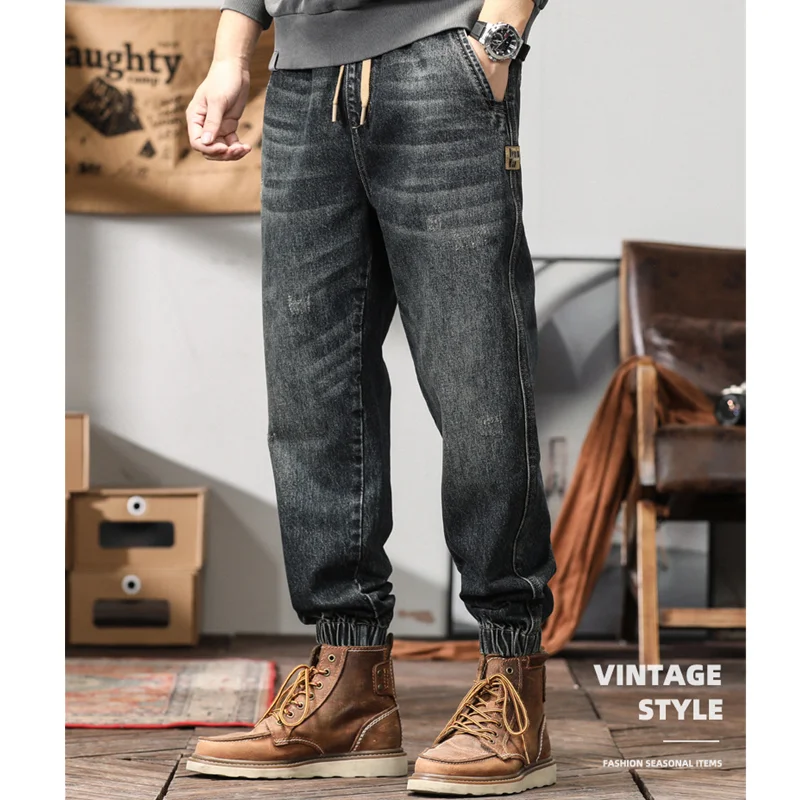 Men Clothing New Pattern Recreational Vintage Broad Leg Blue Black Jeans Straight Cylinder Large  Loose Trousers Autumn Female