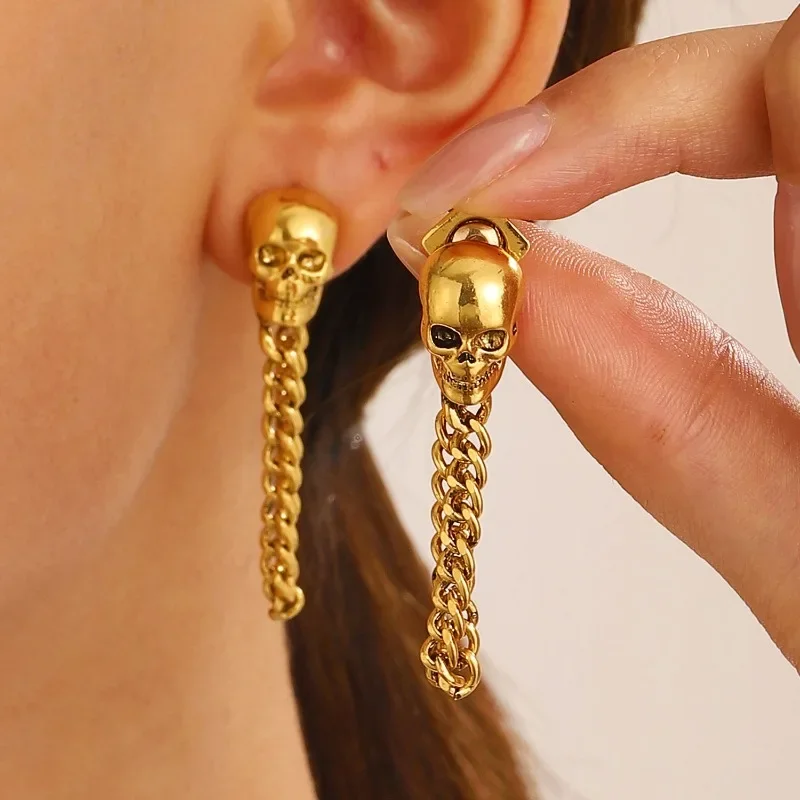

European and American Skeleton Head Chain Women's Earrings Retro Personalized Trend Versatile Girl Earrings Wholesale