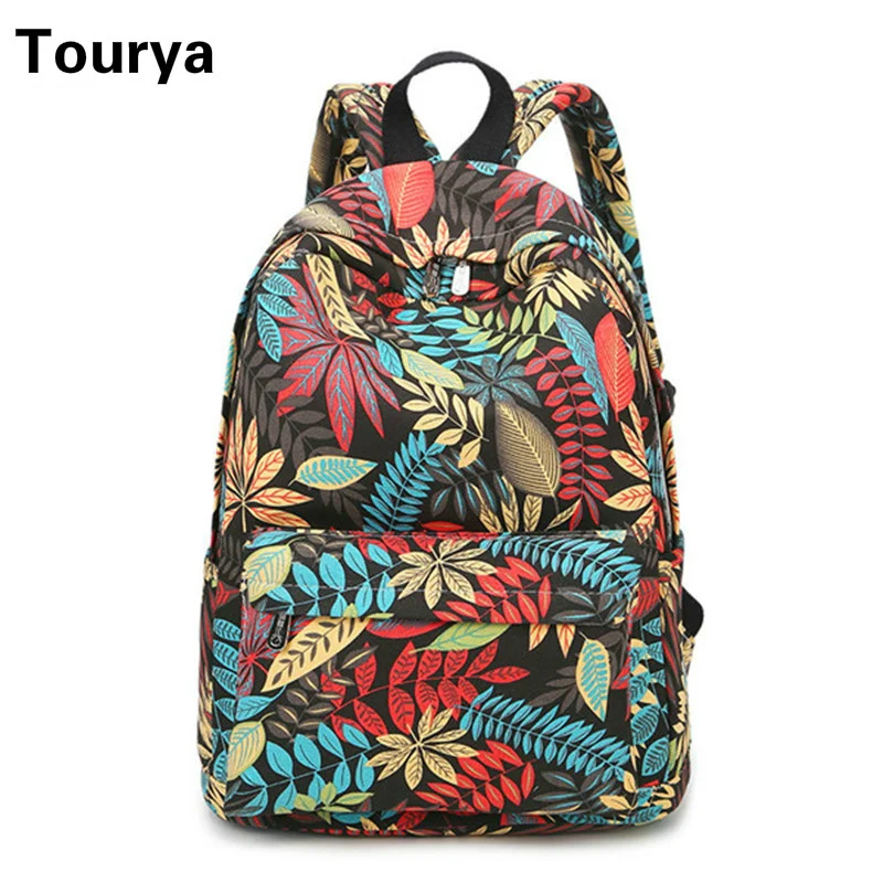 

Tourya Canvas Leaves Printing Women Backpack School Bags Bookbag for Teenage Girls Daily Travel Knapsack Laptop Rucksack Mochila