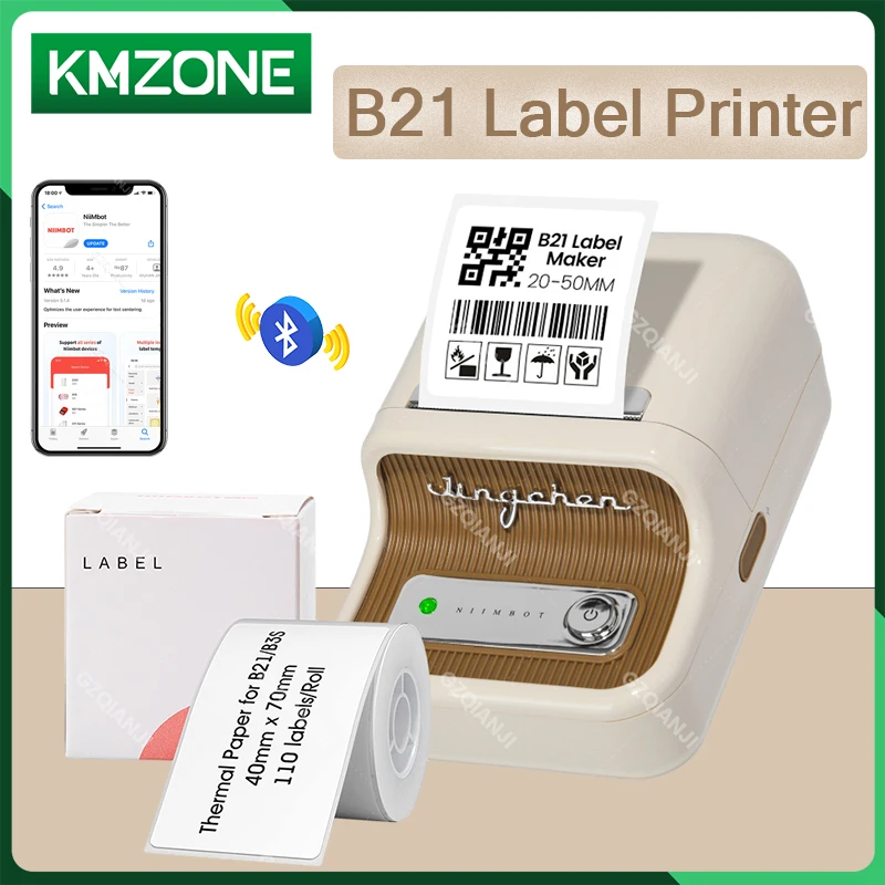 

Niimbot B21 Label Maker Machine with Rolls Handheld Bluetooth Inkless Sticker Labeler Printer Used For Barcode Storage Designs