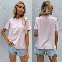 t shirt fashion new 2022 summer womens short sleeved round neck fungus edge pink shirt